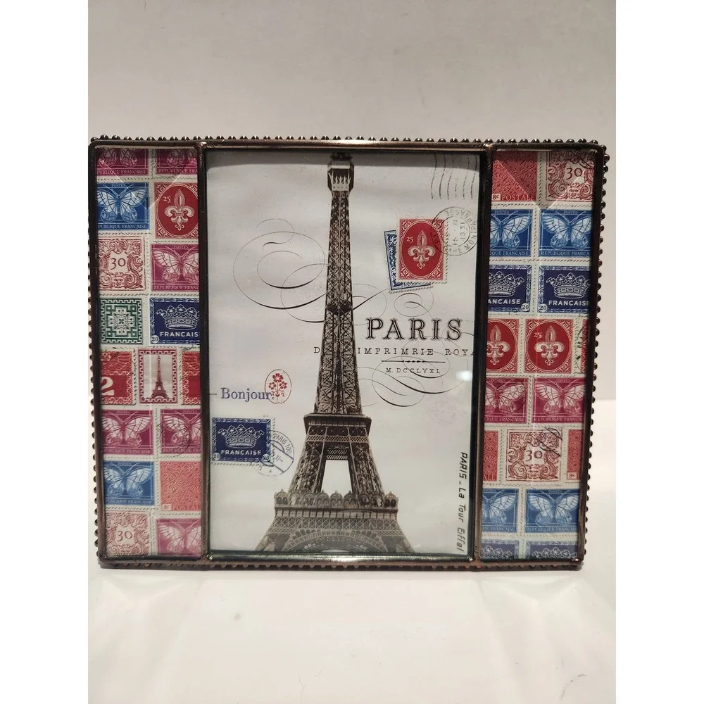 Fringe Studio Paris Stamp Eiffel Tower Glass Picture Frame Copper Beaded 746115